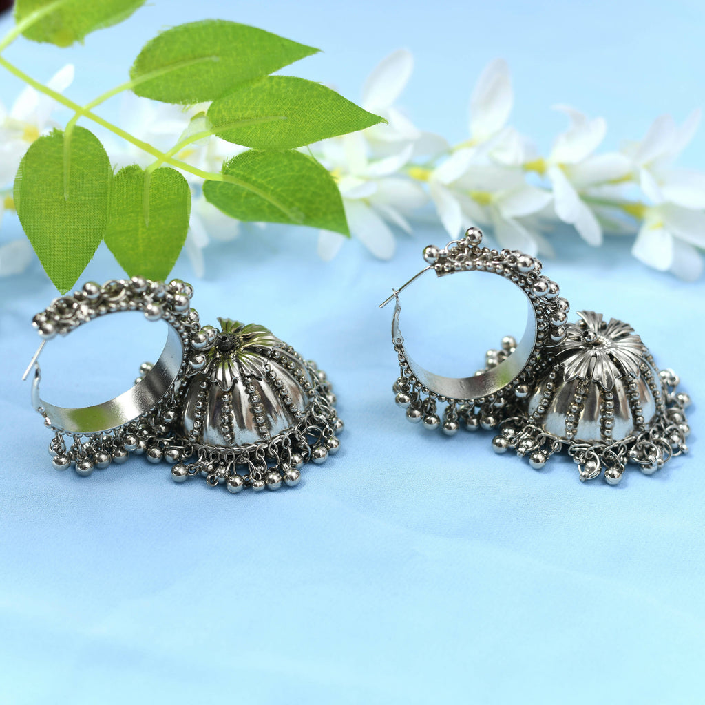 Mominos Fashion Johar Kamal Oxidised Silver-Plated Brass Finish Ghungroo Necklace with Earrings For Women - Distacart