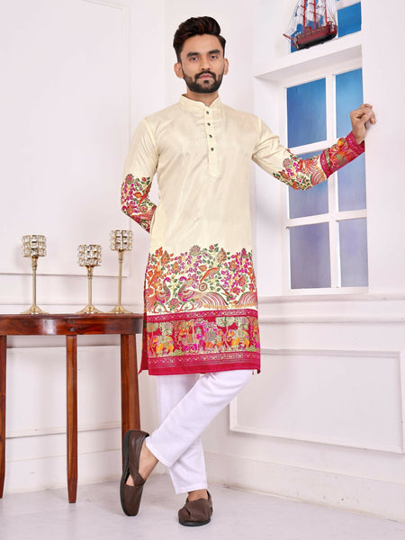 Anaita Beige Dola Silk Straight Kurta With Foil Work