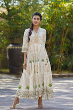 Juniper Womens Ivory Rayon Foil Printed Circular Maxi Dress With Mirror Embroidery - Distacart