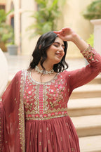 Joban Fashion Coffee Georgette Sequence Embroidery Work Kurta Set - Distacart