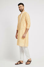 Ethnic India Yellow Men's Kurta Ethnic Motifs Polyester