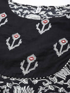 Yufta Black & Off-White Ethnic Screen Print Cotton Straight Kurta Palazzo & Dupatta