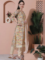 Jyoti Fashion Women's Multicolor Cotton Floral Digital Printed Kurta with Trouser & Dupatta
