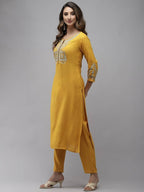 Yufta Women Yellow Floral Embroidered Regular Kurta with Palazzo & With Dupatta