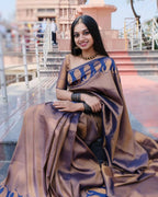 DEIANA'S Beautiful Designer Golden zari Soft Lichi Silk Saree - Blue