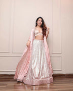 Jyoti Fashion Women's Peach Satin Silk Sequins Designer Lehenga Choli Set