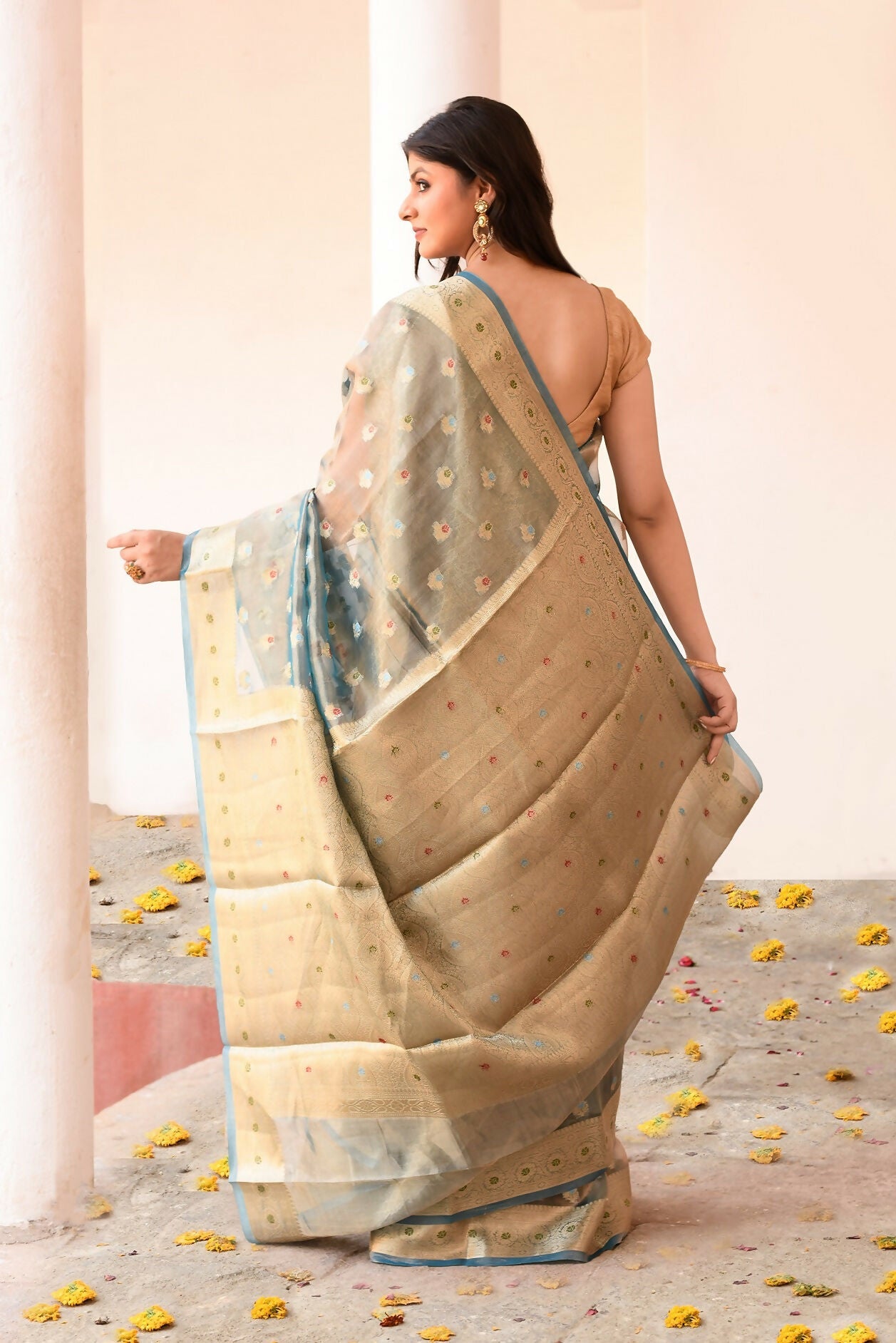 Joban Fashion Grey Pure Banarasi Tissue Saree