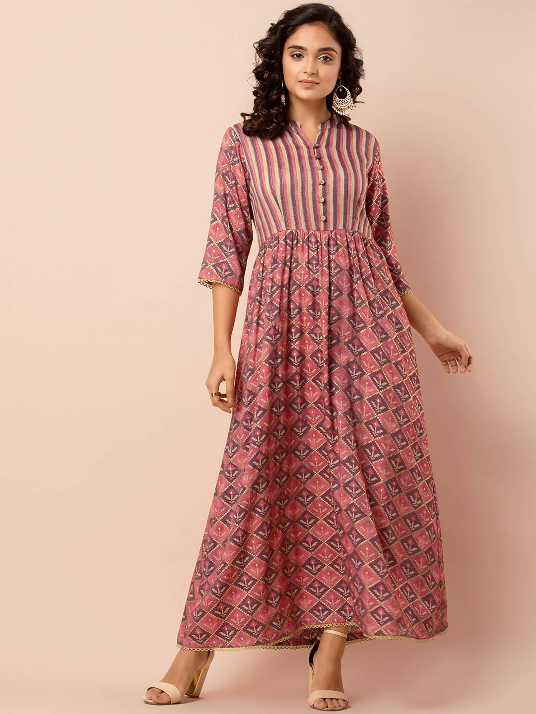 Indya Orange Printed Maxi Dress - Distacart