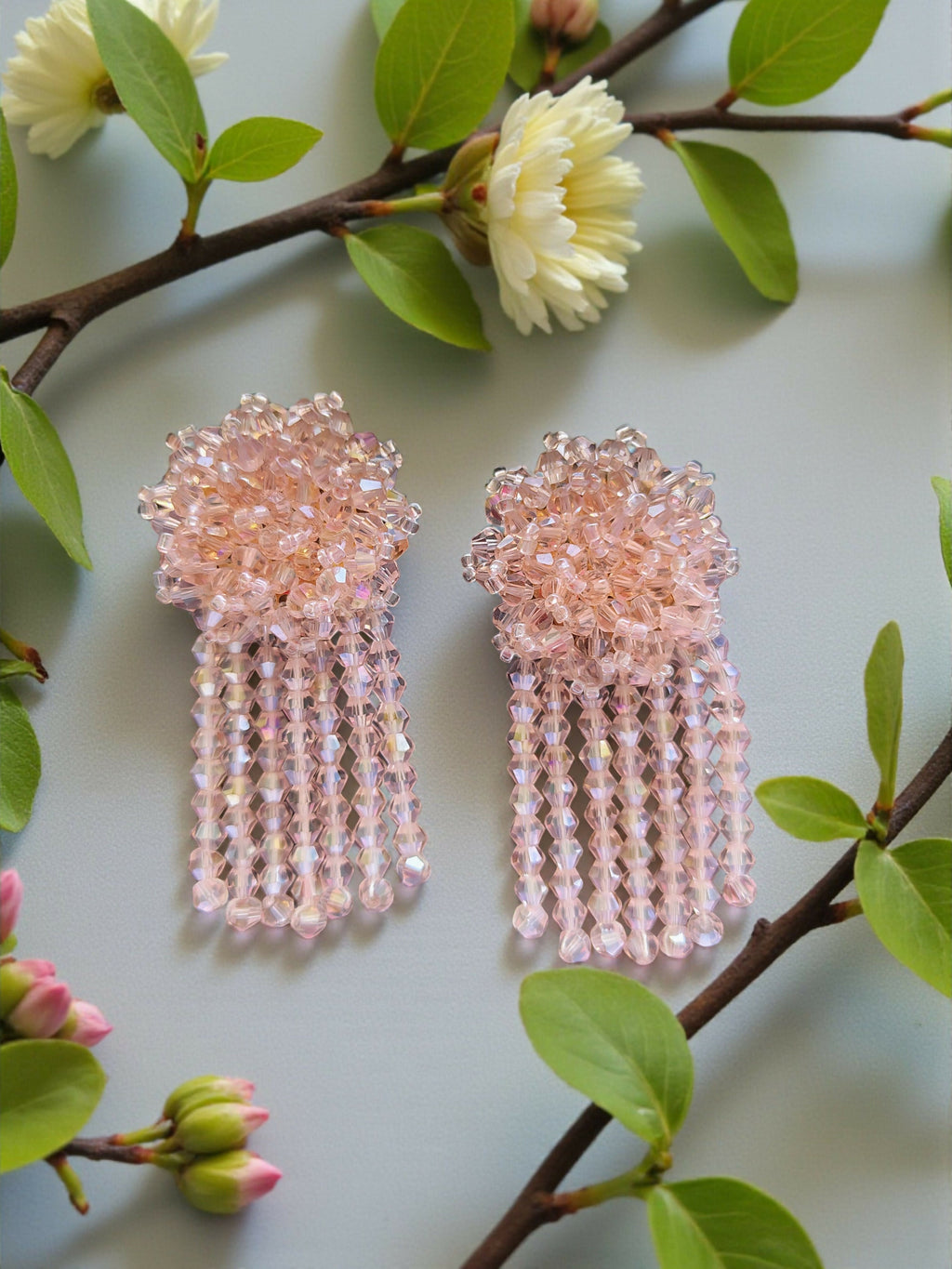 Inhanns Handmade Crystal Water Fall Earrings - Short - Baby Pink Small - Distacart