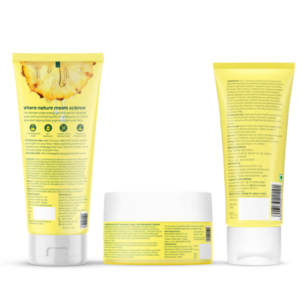 PLIX The Plant Fix Pineapple De-pigmentation Regime Juicy Face Wash, Smoothie Moisturizer & Dewy Sunscreen - Distacart