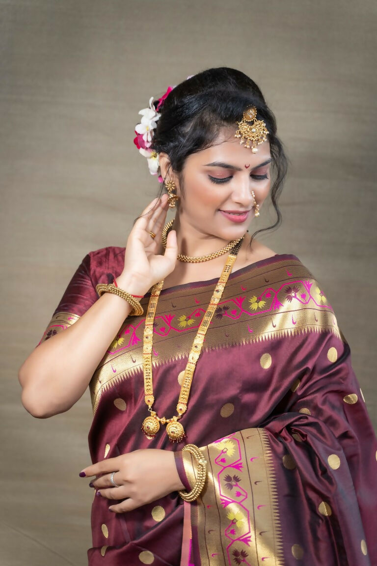 Jyoti Fashion Women's Brown Paithani Silk Zari Woven Saree with Blouse - Distacart