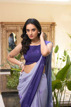 Vastranavya Purple Weightless Marble Printed & Trim Lace Border Saree with Unstitched Blouse