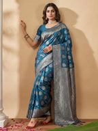 Shree Shyam Fashion Teal Blue Silk Blend Saree - Distacart