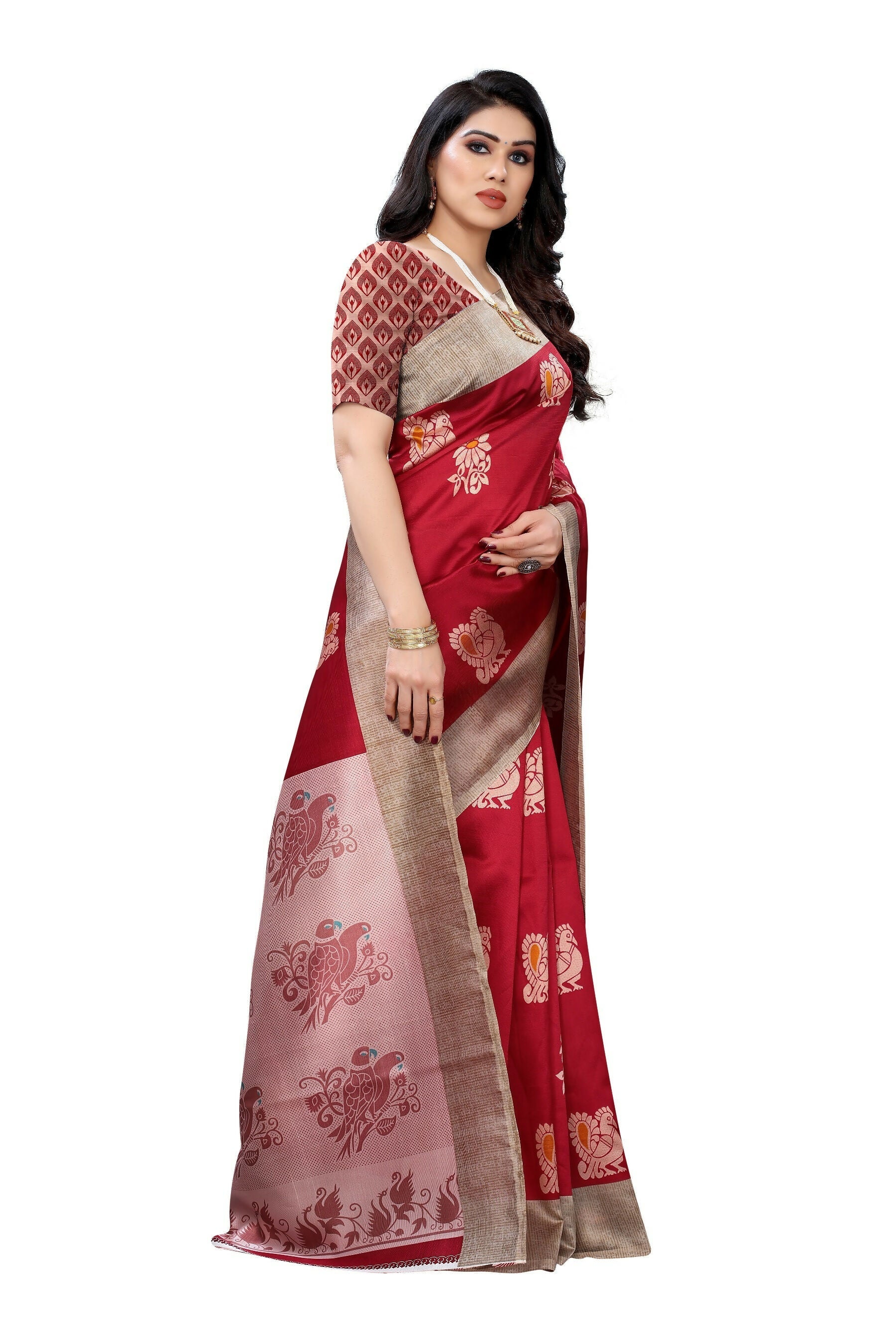 Vamika Red Printed Art Silk Saree