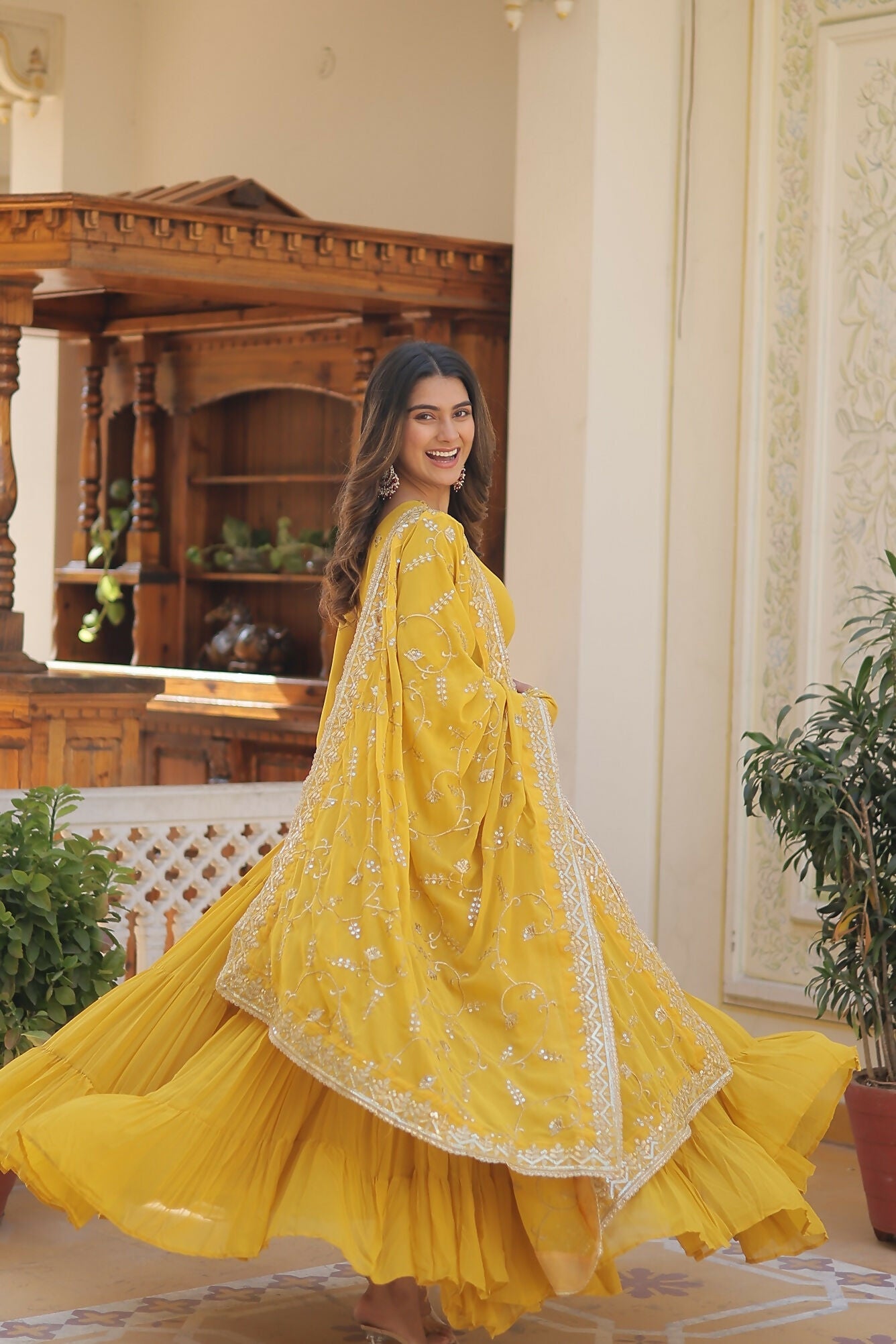 Joban Fashion Yellow Georgette Sequence Embroidery Work Kurta Set - Distacart