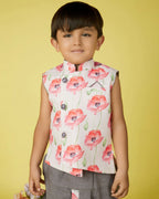 Joban Fashion Kids Island Cotton Sleeveless printed Kurta and Solid Dhoti - Grey - Distacart