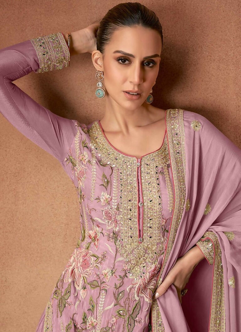 Vastranavya Lavender Heavy Star Georgette Embroidered Sequins & Mirror Work Classy Pakistani Palazzo Suit