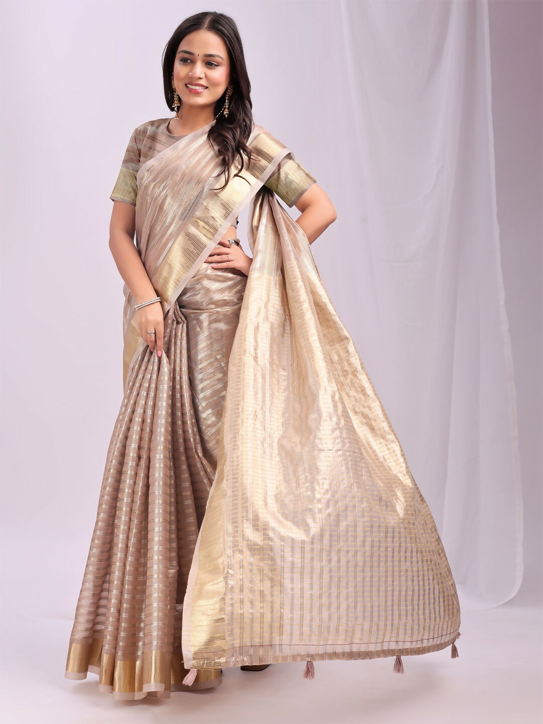 Shree Shyam Fashion Organza Peach Saree - Distacart