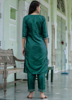 Vellora Green Silk Blend Casual Salwar Suit with Intricate Embroidery