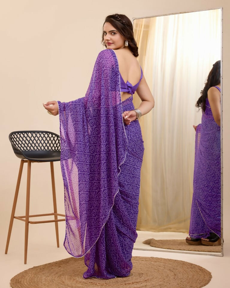 Purple Georgette Designer Printed Ready To Wear Saree - Ibiza