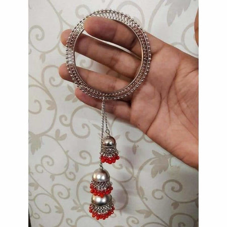 MS Fashion India Hanging Red Pearls Jhumkas Bangles With Chains