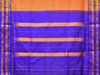 Orange and Blue Narayanpet Silk Handloom Saree with Checks Design No Blouse - Global Threads