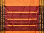 Orange and Brown Narayanpet Silk Handloom Saree with Checks Design No Blouse - Global Threads