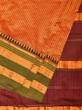 Orange and Brown Narayanpet Silk Handloom Saree with Checks Design No Blouse - Global Threads