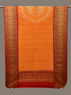 Orange and Red Bandhani Kanchipuram Silk Handloom Dupatta with Border and Chakra Design - Global Threads