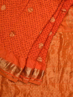 Orange Bandhani Kanchipuram Silk Handloom Saree with Small Buta Design - Global Threads