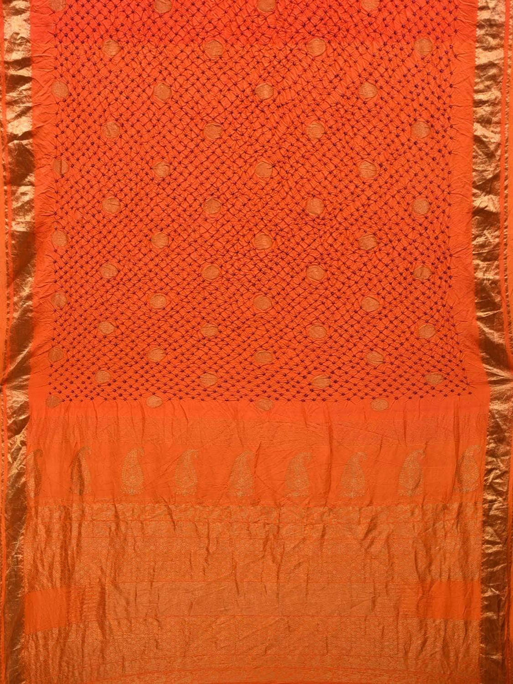Orange Bandhani Kanchipuram Silk Handloom Saree with Small Buta Design - Global Threads