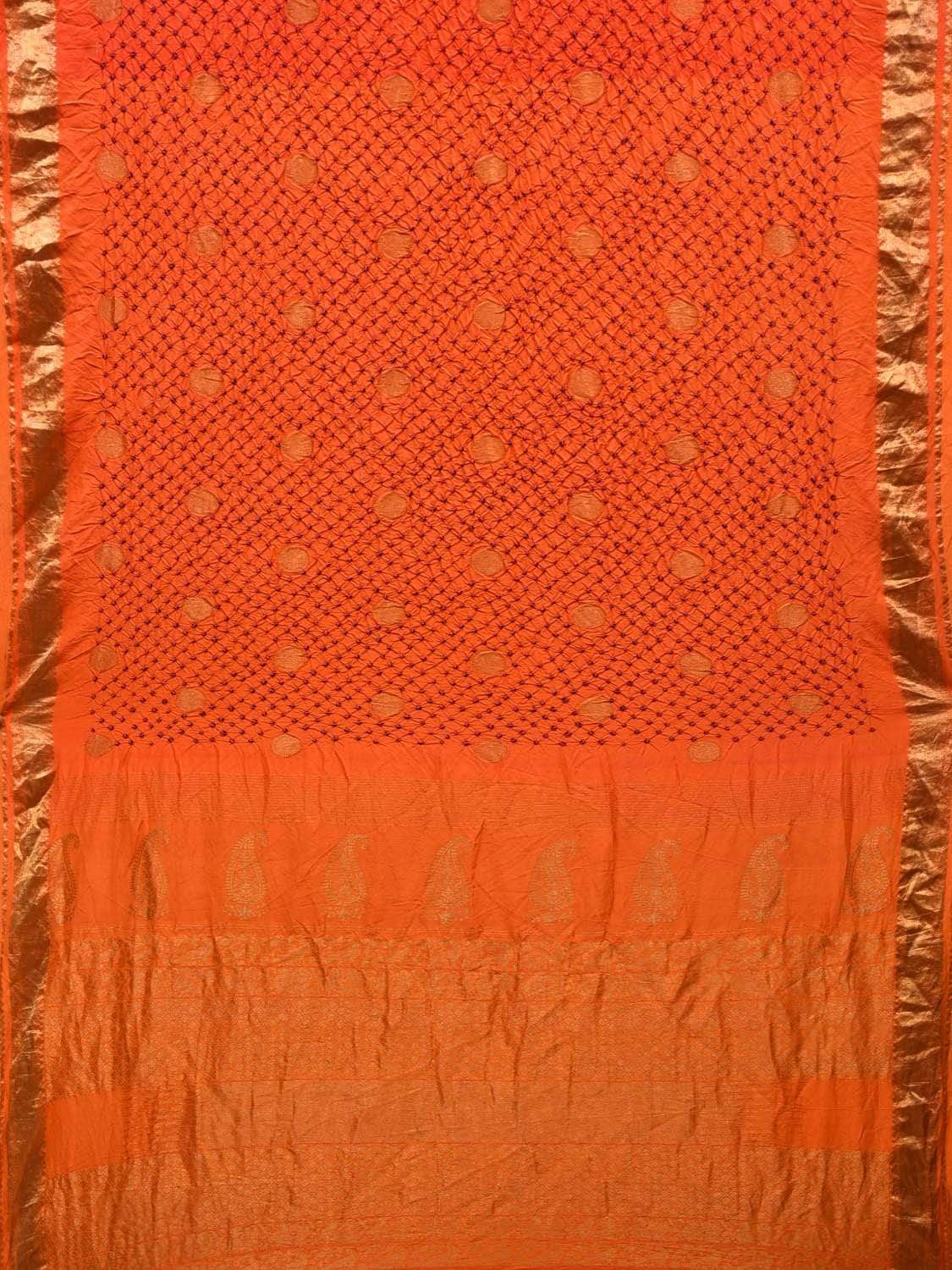 Orange Bandhani Kanchipuram Silk Handloom Saree with Small Buta Design - Global Threads