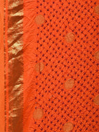 Orange Bandhani Kanchipuram Silk Handloom Saree with Small Buta Design - Global Threads