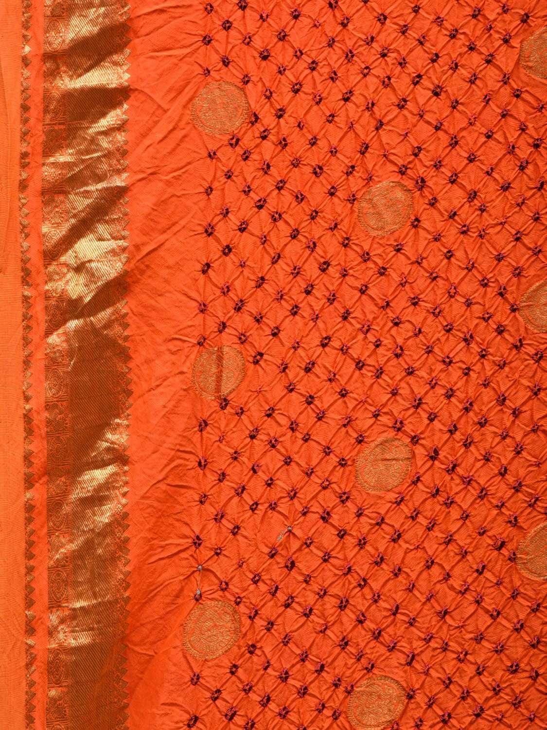 Orange Bandhani Kanchipuram Silk Handloom Saree with Small Buta Design - Global Threads
