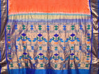 Orange Bandhani Paithani Silk Handloom Saree with Peacocks Pallu Design - Global Threads