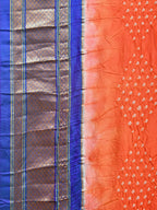 Orange Bandhani Paithani Silk Handloom Saree with Peacocks Pallu Design - Global Threads
