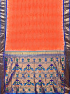 Orange Bandhani Paithani Silk Handloom Saree with Peacocks Pallu Design - Global Threads
