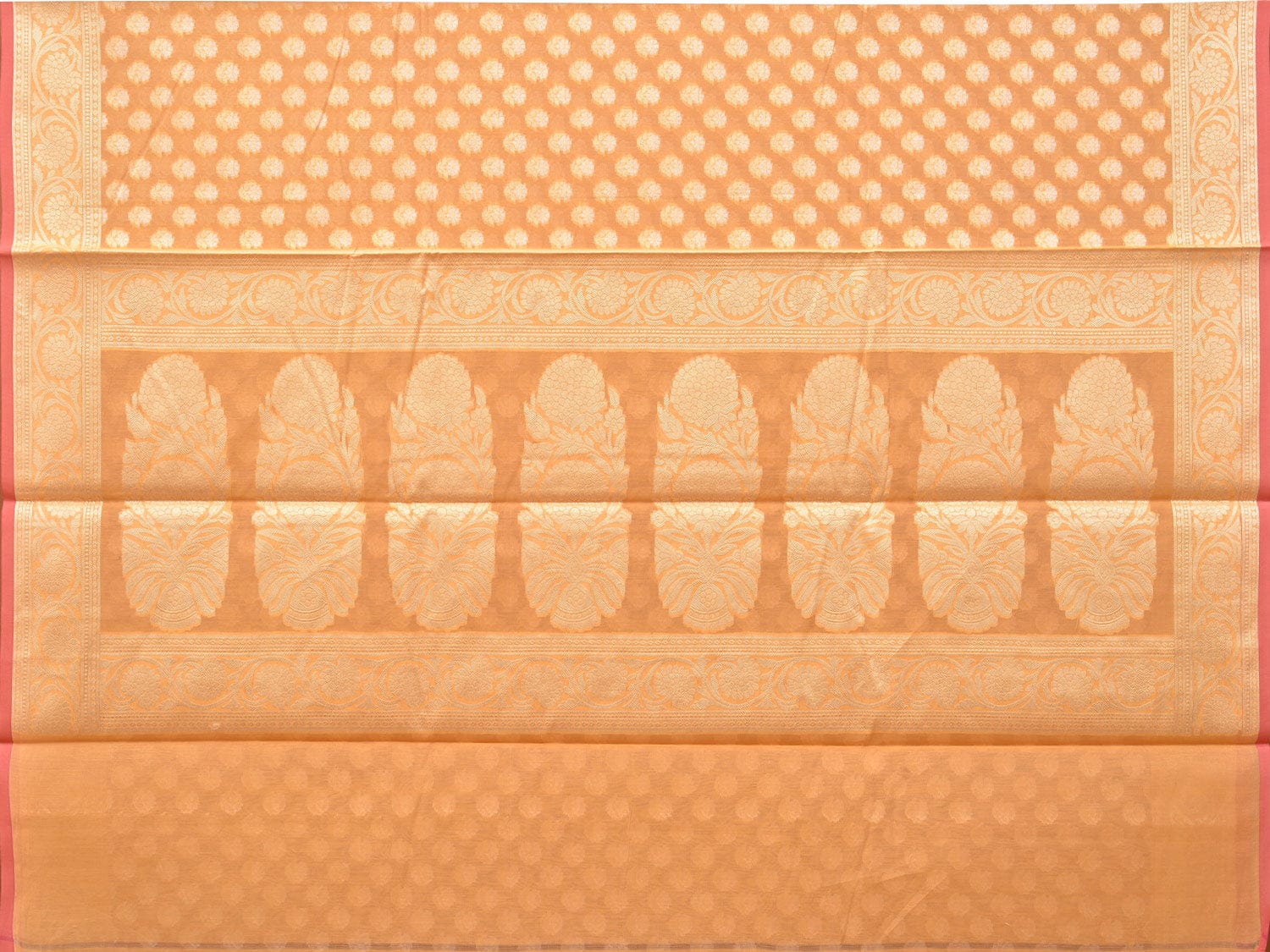Orange Cut Work Cotton Silk Saree with All Over Banaras Design - Global Threads