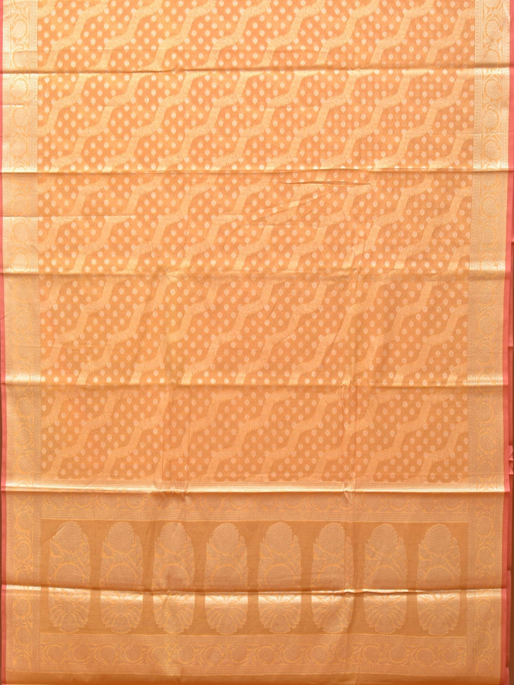 Orange Cut Work Cotton Silk Saree with All Over Diagonal Banaras Design - Global Threads