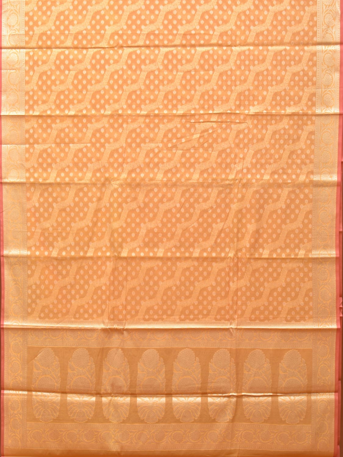 Orange Cut Work Cotton Silk Saree with All Over Diagonal Banaras Design - Global Threads
