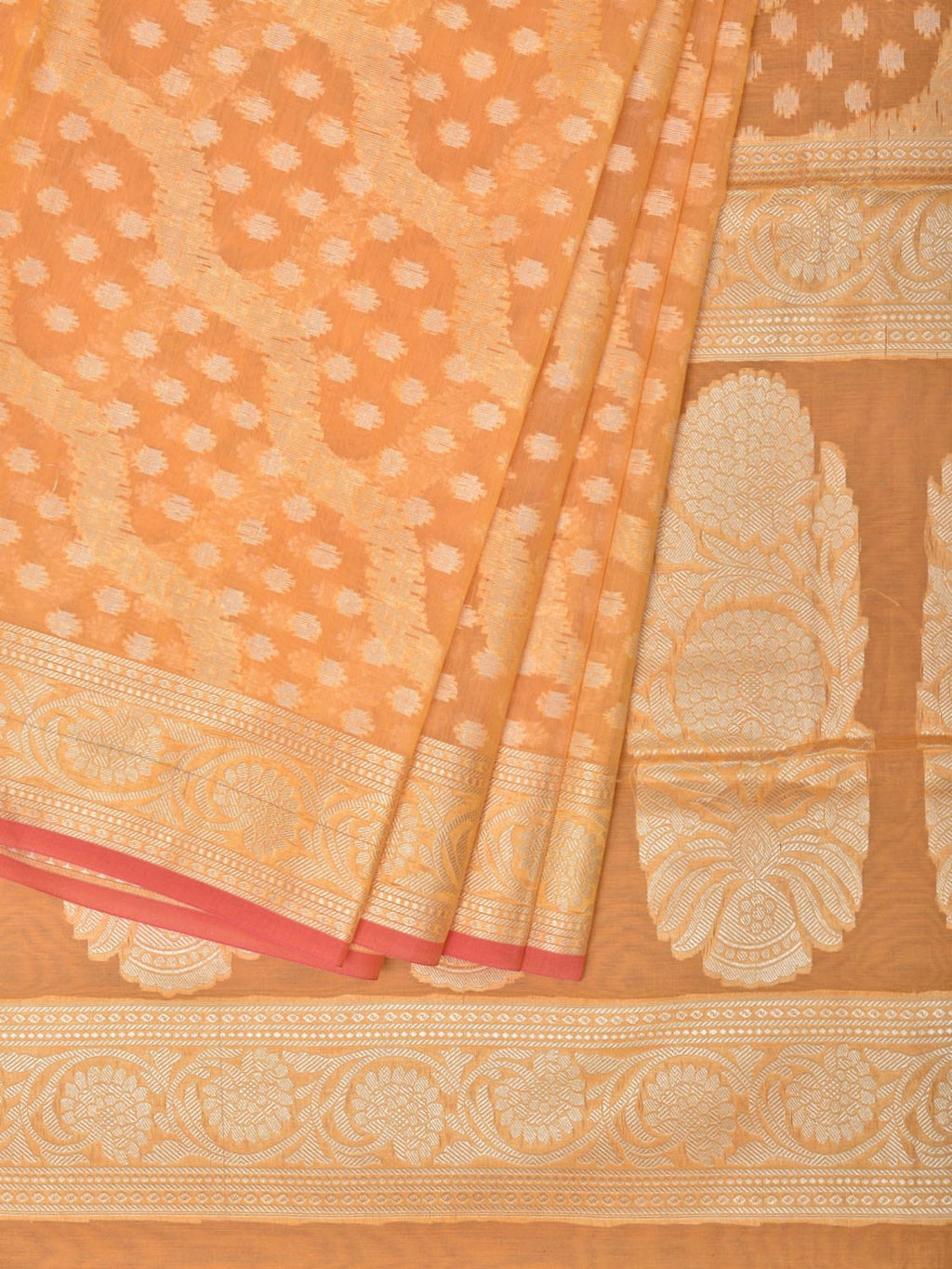 Orange Cut Work Cotton Silk Saree with All Over Diagonal Banaras Design - Global Threads