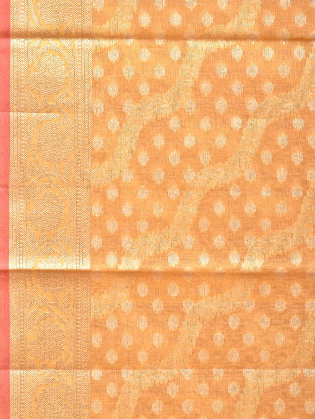 Orange Cut Work Cotton Silk Saree with All Over Diagonal Banaras Design - Global Threads