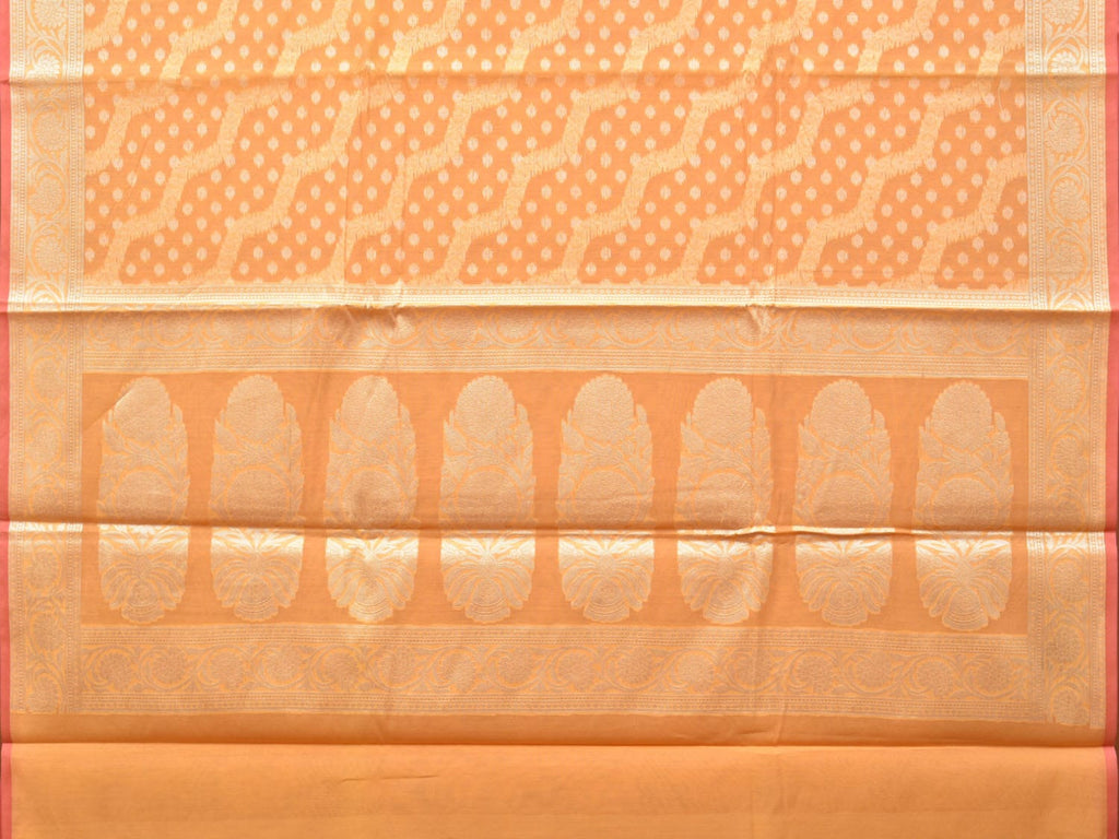 Orange Cut Work Cotton Silk Saree with All Over Diagonal Banaras Design - Global Threads
