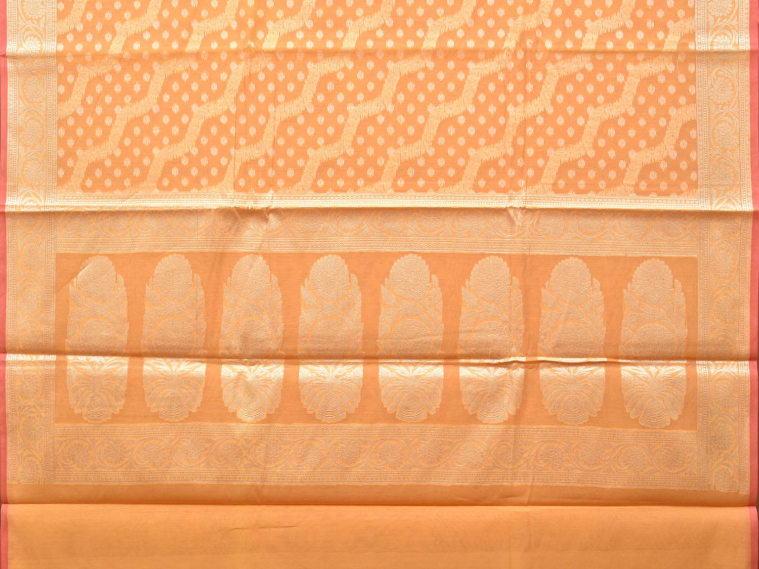 Orange Cut Work Cotton Silk Saree with All Over Diagonal Banaras Design - Global Threads