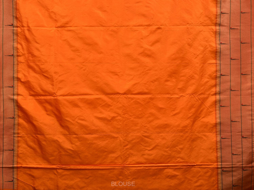 Orange Paithani Silk Handloom Saree with Triple Muniya Border Design - Global Threads
