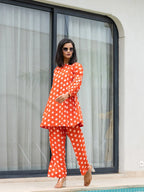 Yufta Orange Polka Dot Print Top And Trouser Co Ord Set