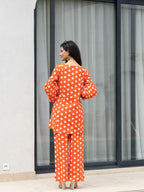 Yufta Orange Polka Dot Print Top And Trouser Co Ord Set