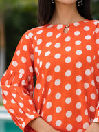 Yufta Orange Polka Dot Print Top And Trouser Co Ord Set