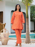 Yufta Orange Polka Dot Print Top And Trouser Co Ord Set