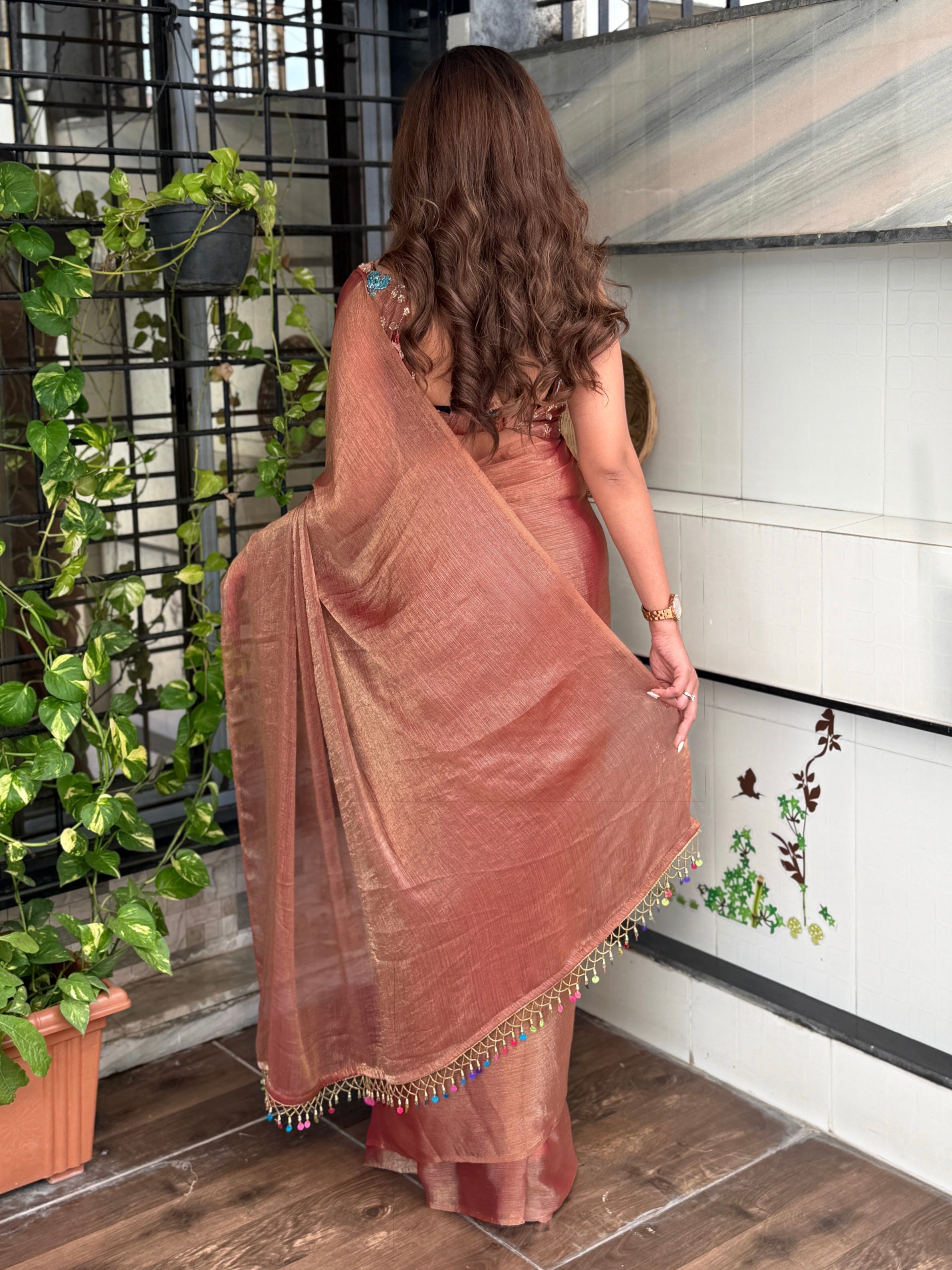 Evanik Soft Fandy Chiffon Beads Embroidered Work Party Wear Saree With Blouse - Distacart